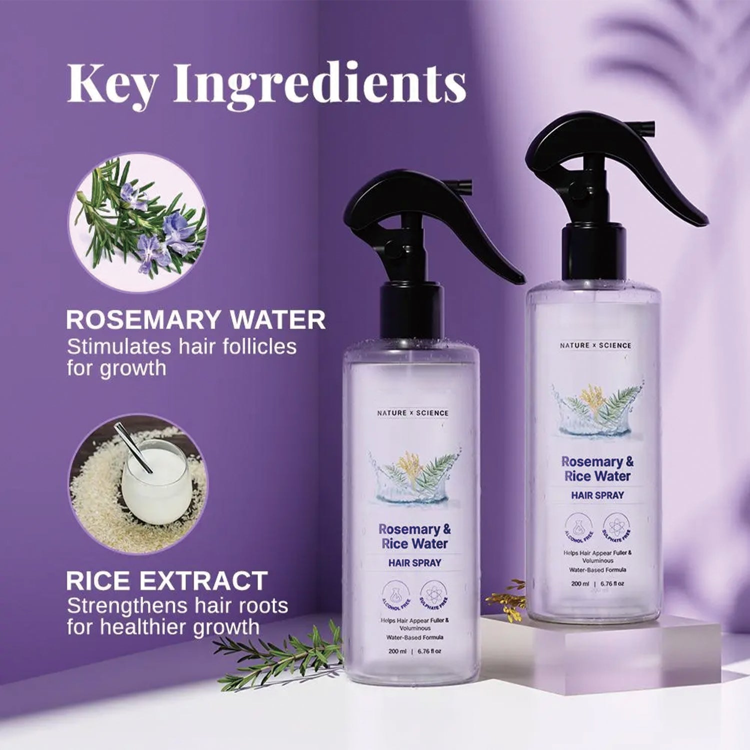 Rosemary Water with Rice Water Scalp Spray for Fuller-Looking Hair and Hair Growth