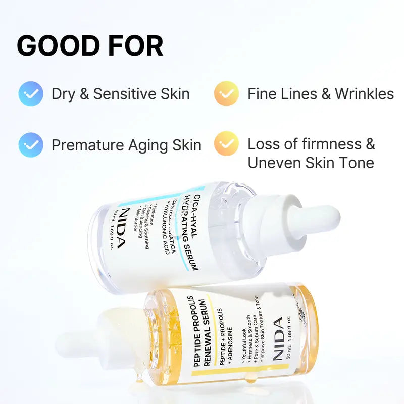 NIDA Hydrating Serum Duo with Hyaluronic Acid & Peptides for Hydration