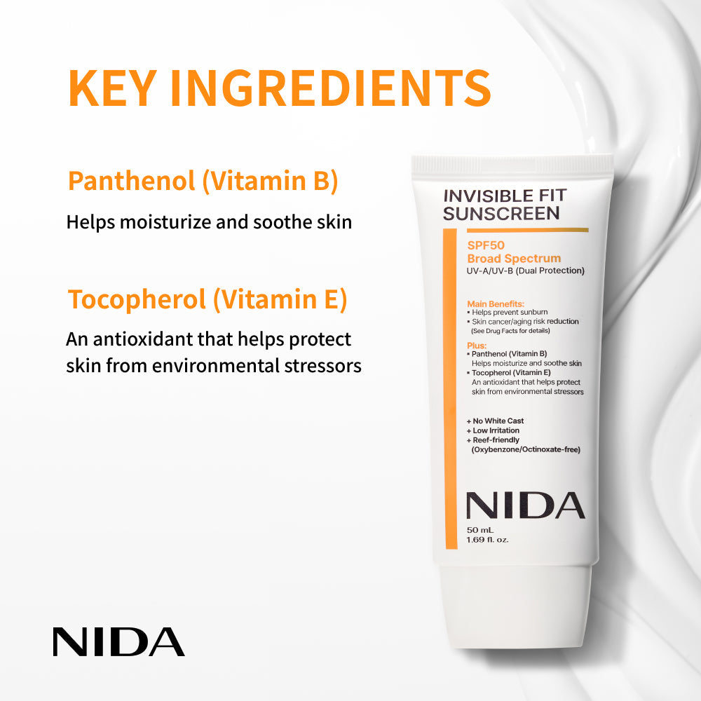 NIDA Invisible Fit Sunscreen for Sun Protection, No White Cast & Face and Body