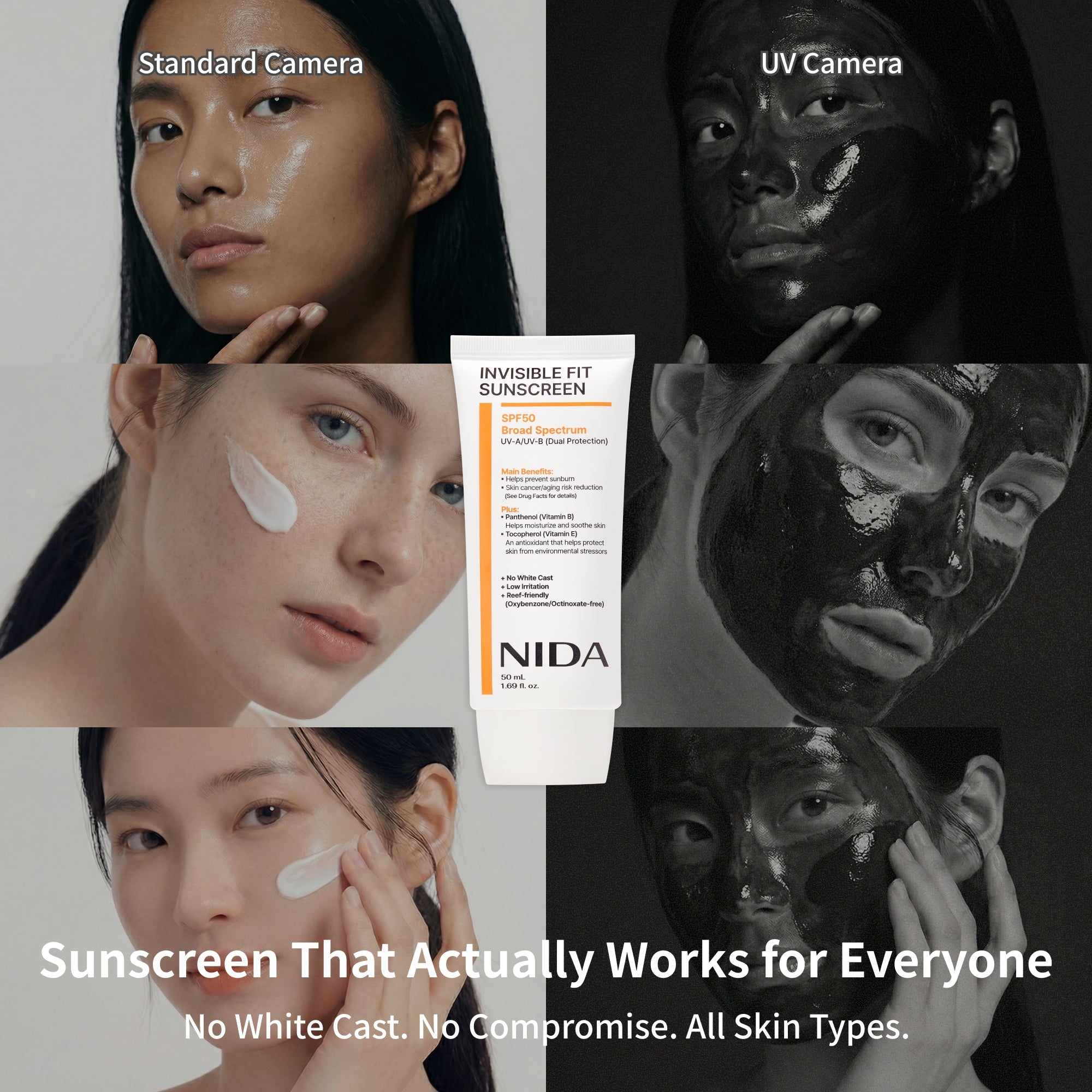 NIDA Invisible Fit Sunscreen for Sun Protection, No White Cast & Face and Body