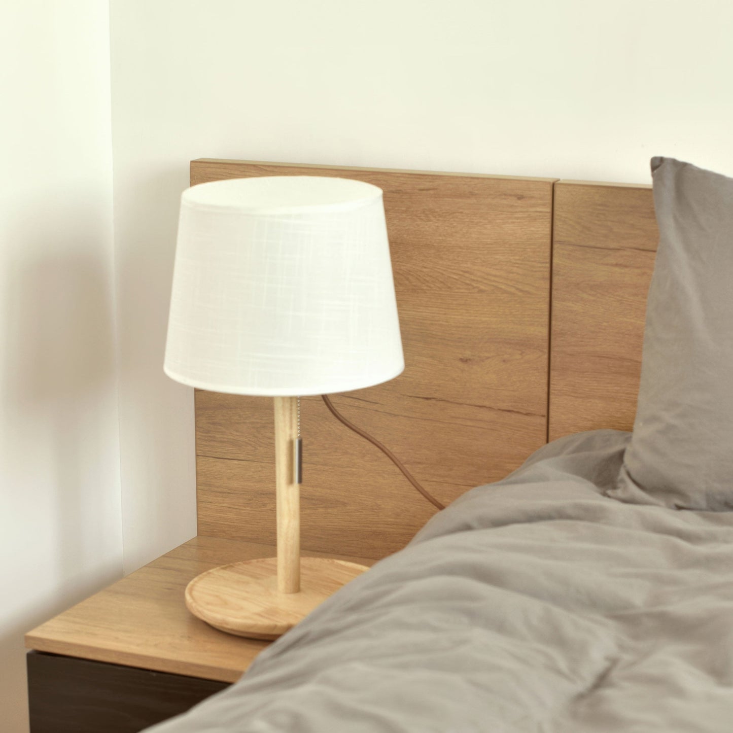 Gentle Glow | Walnut Bedside Table Lamp with Soft Shade 2