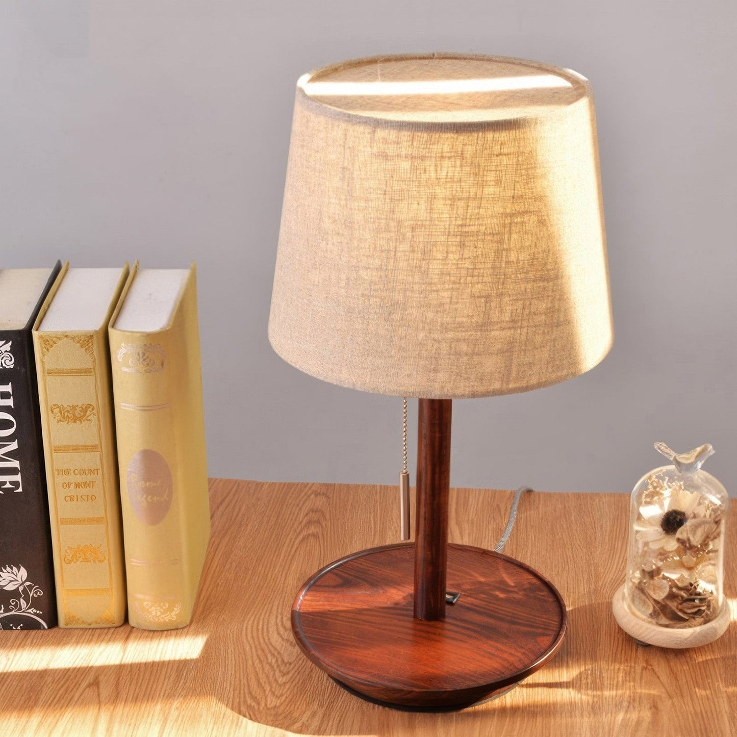 Gentle Glow | Walnut Bedside Table Lamp with Soft Shade 4
