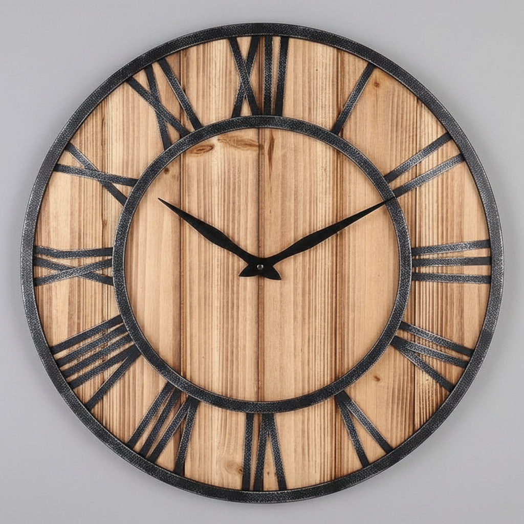 Industrial Style Large Wall Clock | 40cm Wooden Metal Design