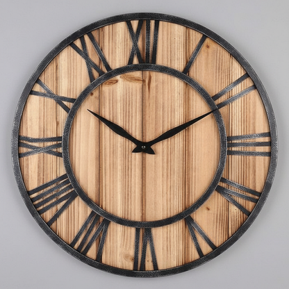 Industrial Style Large Wall Clock | 40cm Wooden Metal Design