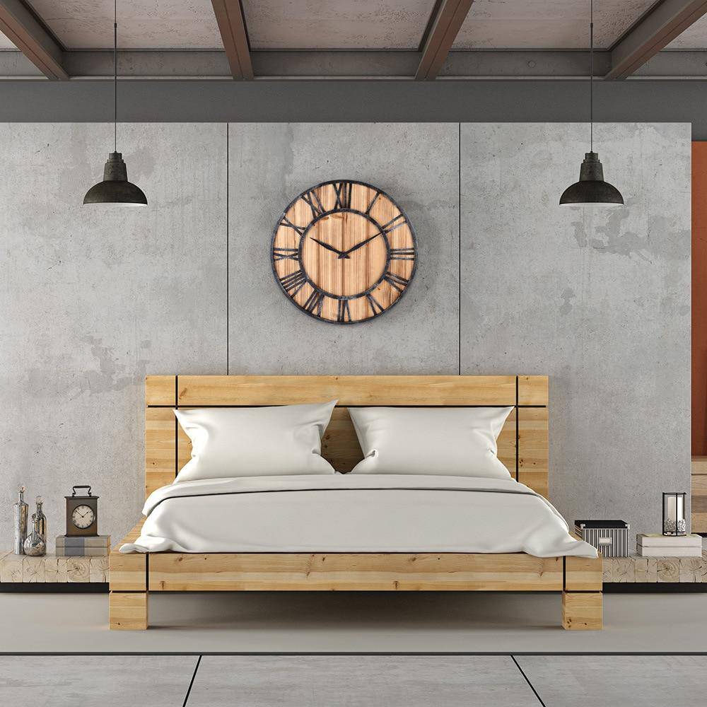 Industrial Style Large Wall Clock | 40cm Wooden Metal Design 2