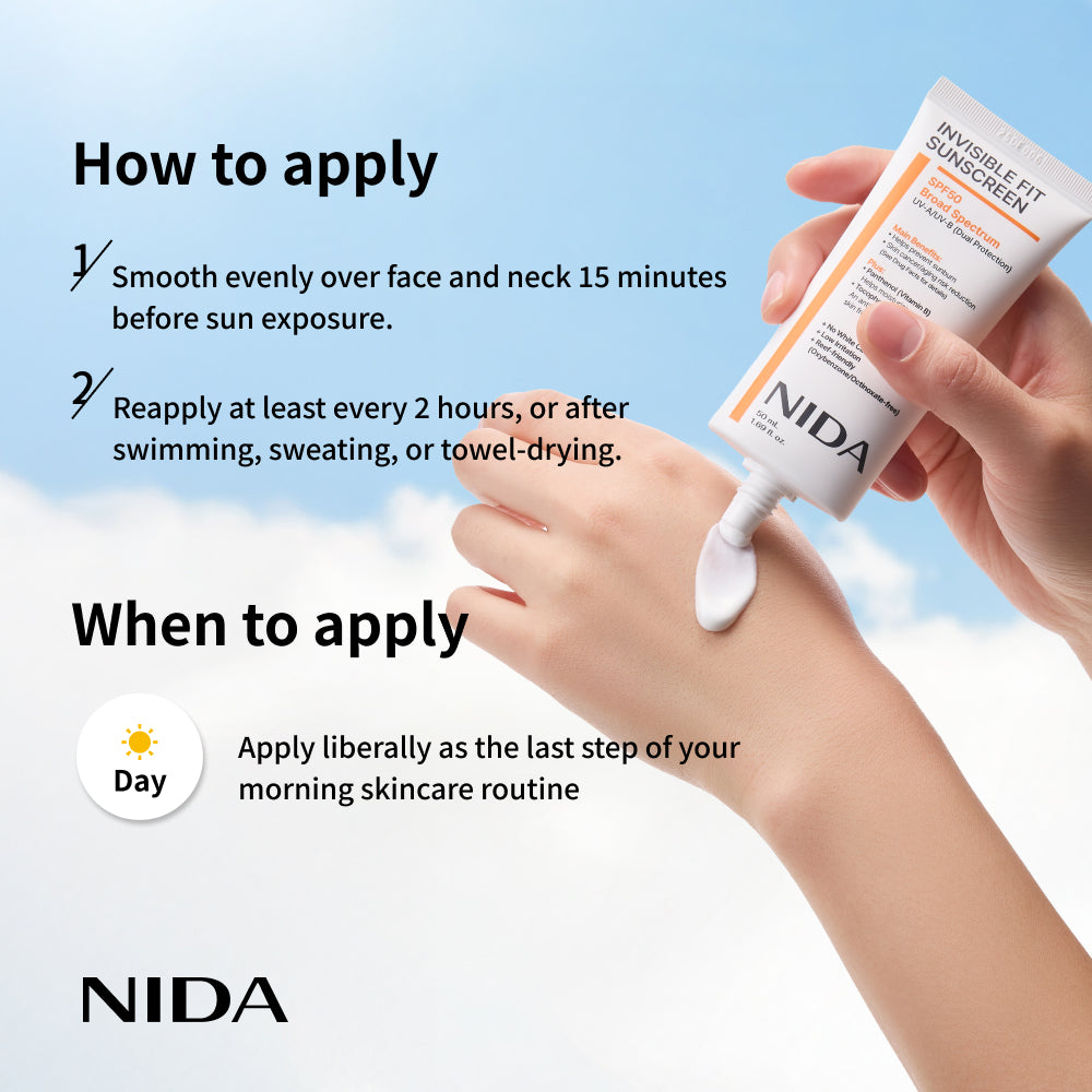 NIDA Invisible Fit Sunscreen for Sun Protection, No White Cast & Face and Body