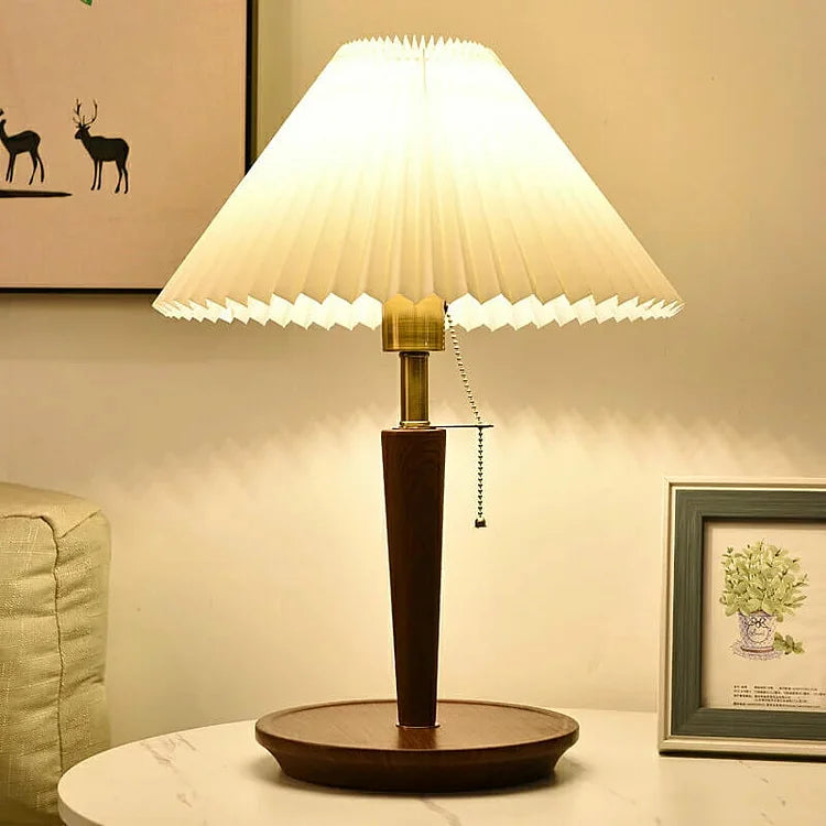 Vintage Pleated Wood Table Lamp | Bedside Table Lamps 1