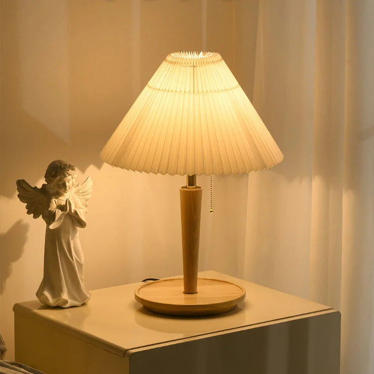 Vintage Pleated Wood Table Lamp | Bedside Table Lamps 5